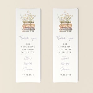Storybook Bridal Shower Printable Bookmark Favor Tag | Book Stack Thank You Editable Favor Tag | Storybook Bridal Shower Decorations
