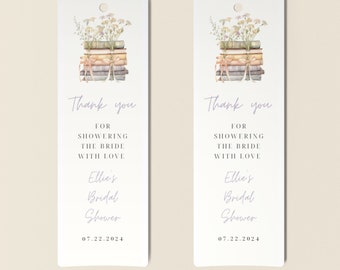 Marque-page imprimable pour la douche nuptiale de livre de contes | Étiquette de cadeau modifiable Merci pour votre pile de livres | Décorations pour la douche nuptiale livre de contes