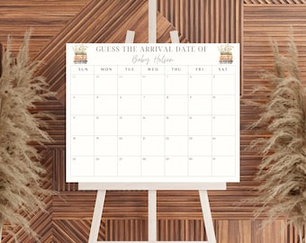 Livro de histórias para impressão Adivinhe o calendário da data de vencimento do bebê | Sinal de calendário de chá de bebê com tema de livro | Um novo capítulo começa | Sinal de jogo neutro em termos de gênero