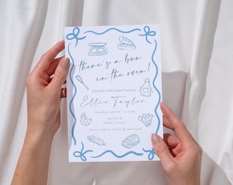 Bun In The Oven Baby Shower Invitation | Editable Hand Drawn Bakery Baby Shower Invite |  Little Bun Printable Baby Shower Template