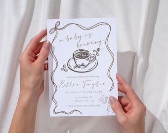 A Baby Is Brewing Baby Shower Invitation | Editable Coffee Theme Baby Shower Template |  A Little Bean Is On The Way Invite