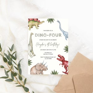 Dino-Four Einladung | Dinosaurier Geburtstag Vorlage | Rawr I’m Four Invite | Sofortdownload | Bearbeitbare Vorlage