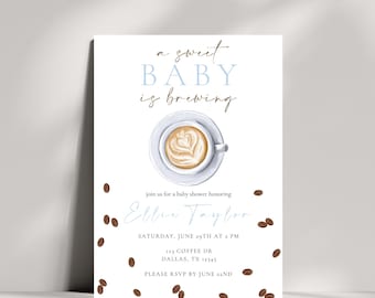 A Baby Is Brewing Baby Shower Invitation | Editable Coffee Theme Baby Shower Invite |  Coffee Bean Printable Baby Shower Invitation