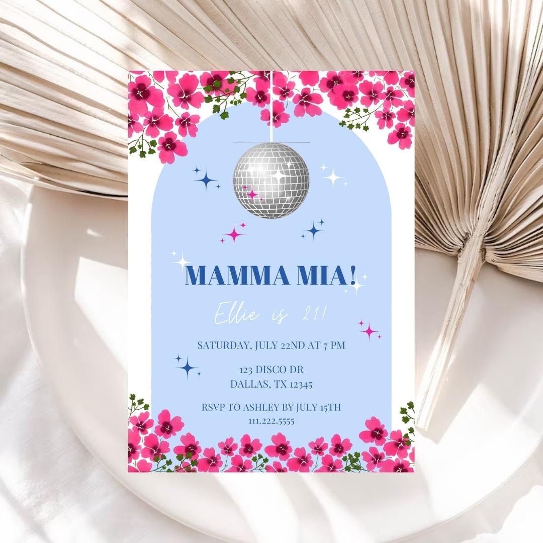 Editable Mamma Mia Birthday Invitation Mamma Mia Disco Greek Birthday Editable Mamma Mia Birthday Invitation Mamma Mia Disco Greek Birthday