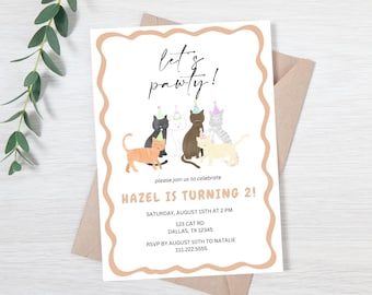 Invitación de cumpleaños con temática de gato / Invitación editable para fiesta con temática de gato marrón / Invitación con temática de mascota / Plantilla con temática de gato / ¿Eres un gatito?