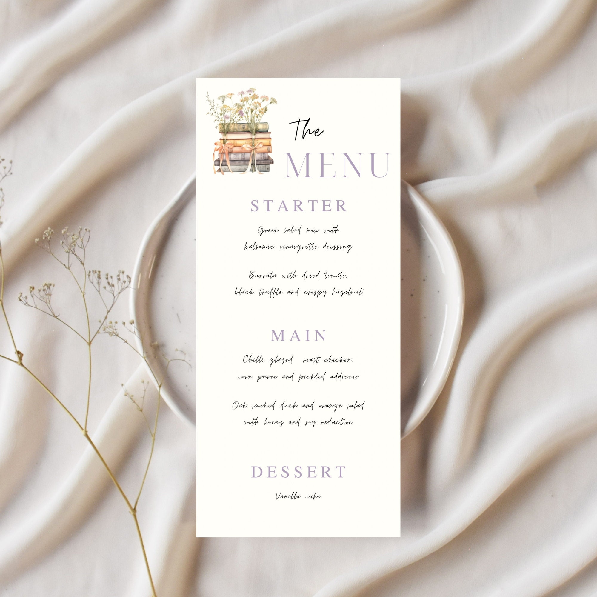 Storybook Themed Menu Template | Book Stack Printable Menu | Vintage ...