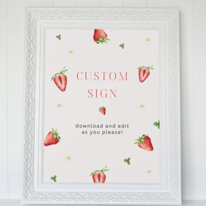 Berry First Birthday Editable Custom Sign | Strawberry Party Sign ...