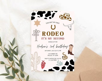 Second Rodeo Birthday Invitation | This Ain’t My First Rodeo Template | Wild West Bday Invite | My 2nd Rodeo Invite | Our Little Cowboy Is 2