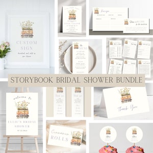 Storybook Brautparty Vorlage Bundle | Buch Themed Brautparty bearbeitbares Party Bundle | Ein neues Kapitel beginnt | Neutrales Brautparty-Set