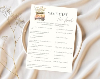 Name That Storybook Baby Shower Game Editable Template | Book Themed Baby Shower Game Template | Baby Storybook Printable Match Game