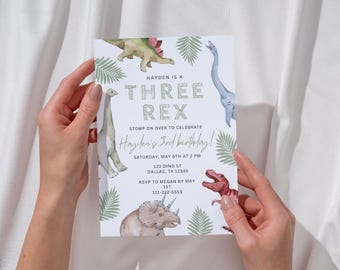Editable Three Rex Invitation | Dinosaur Birthday Invitation | Three Rex Birthday | Instant Download | T-Rex Birthday Editable Template