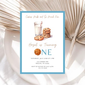 Milk And Cookies First Birthday Invitation | Minimal Milk And Cookies Birthday Editable Invite | Cookies And Milk Party | Turning One Party