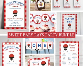 Sweet Baby Rays BBQ Birthday Party Bundle | Editable Backyard BBQ 1st Birthday Bundle | Cookout Party Package Templates