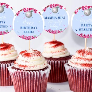 Editable Mamma Mia Party Cupcake Toppers | Mamma Mia Disco Birthday Cupcake Toppers | Printable Greek Birthday Dessert Toppers