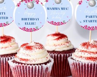 Editable Mamma Mia Party Cupcake Toppers | Mamma Mia Disco Birthday Cupcake Toppers | Printable Greek Birthday Dessert Toppers