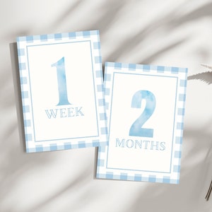 Blue Gingham Watercolor Milestone Cards | Classic Boy Monthly Milestone ...