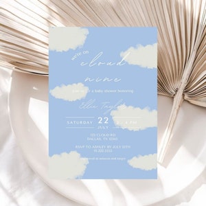 Cloud Nine Baby Shower Invitation | We’re On Cloud Nine | Cloud 9 Baby Shower Editable Template | Cloud Nine Blue Modern Invitation