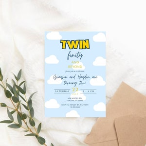 Twin Infinity and Beyond Birthday Invitation Twinfinity and Beyond Invite Toy Story Twin Birthday Invitation Toy Story Template image 1