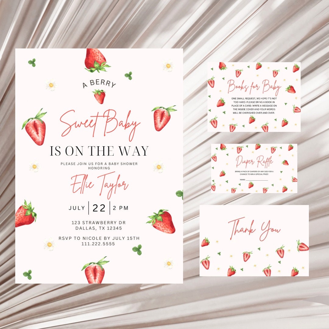 Berry sweet baby shower invitation bundle editable etsy