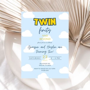 Twin Infinity and Beyond Birthday Invitation Twinfinity and Beyond Invite Toy Story Twin Birthday Invitation Toy Story Template image 4
