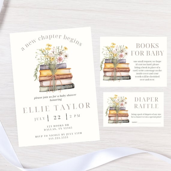 Editable Book Themed Baby Shower Invitation Bundle | Storybook Baby Shower Editable Templates | A New Chapter Begins | Babys First Book Club