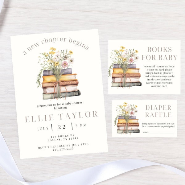 Editable Book Themed Baby Shower Invitation Bundle | Storybook Baby Shower Editable Templates | A New Chapter Begins | Babys First Book Club