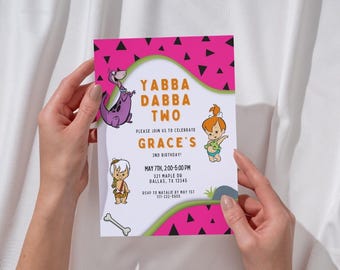 Yabba Dabba Two Editable Birthday Invitation | Digital Download | Pink Flintstones Birthday Invite | Pebbles Birthday Invite