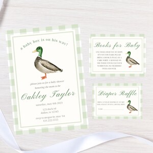 Duck Baby Shower Invitation Bundle | Editable Mallard Duck Boy Baby Shower Bundle | Diaper Raffle | Books For Baby | Hunting Theme Shower