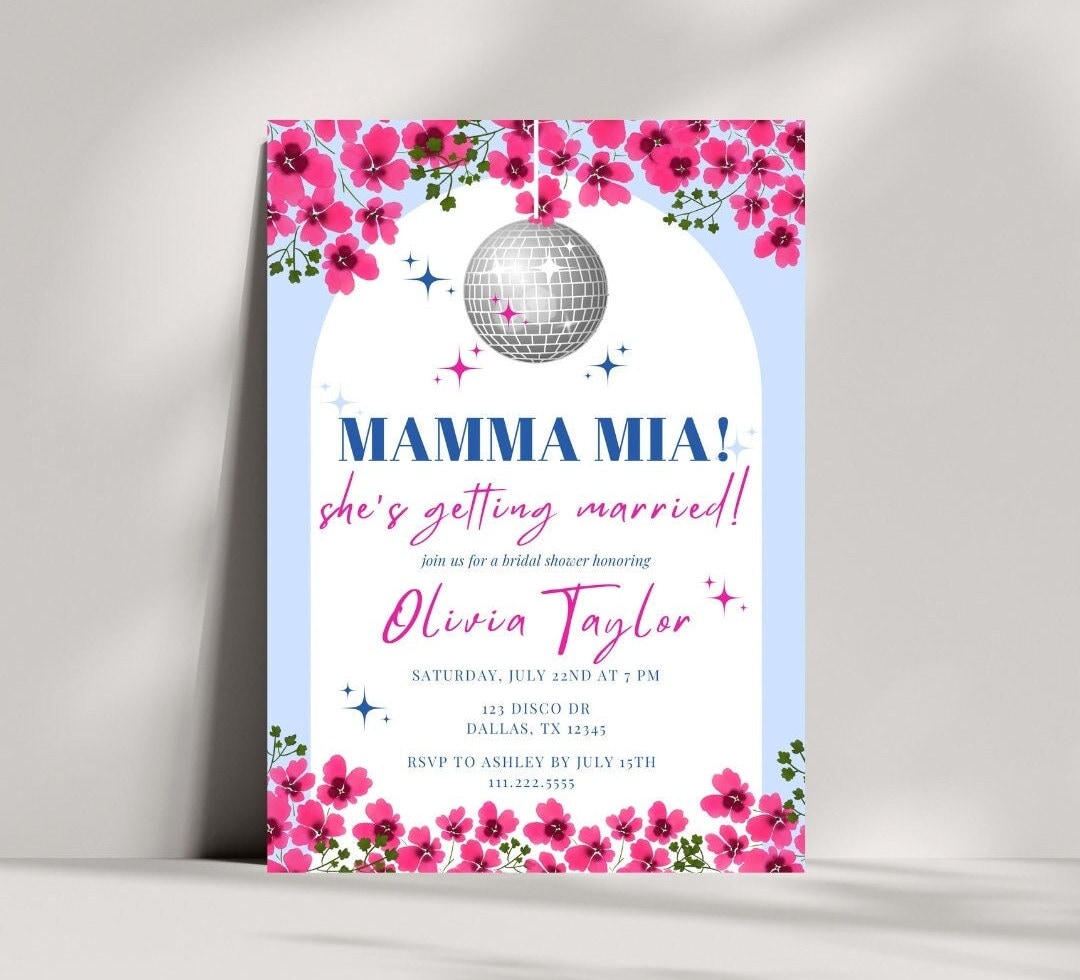 Editable Mamma Mia Bridal Shower Invitation | Mamma Mia Disco | Greek Bridal Shower Invite | Dancing Queen Bridal Shower | Blue White Invite