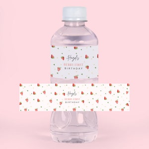 Beere Erster Geburtstag Wasserflaschenetiketten | Erdbeer Wasser Flaschen Etiketten | Erdbeere Bday Decor | Beere 1st Decor | Druckbares Flaschenetikett