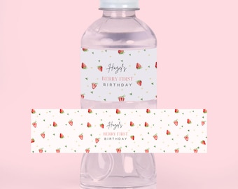 Berry First Birthday Water Bottle Labels | Strawberry Water Bottle Labels | Strawberry Bday Decor | Berry 1st Decor | Printable Bottle Label