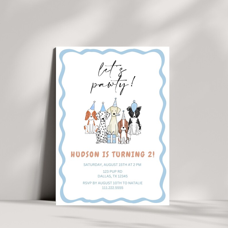 Puppy Pawty Theme Birthday Invitation | Editable Dog Theme Party ...