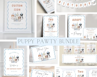 Dog Theme Birthday Party Bundle | Editable Puppy Pawty Template Bundle | Dog Pawty Decor Bundle | Bad Two The Bone Dog Party Bundle