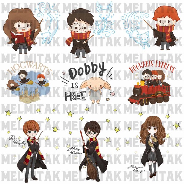 PNG pack Potter Chibi Cute Wizard School Fantasy Hp Sublimation Shirt Sticker Tumbler- Movie Anime manga tv show Clipart digital design