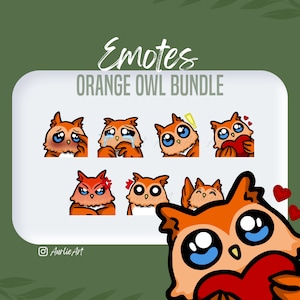 Orange Owl Emote Bundle | 7 Owl Emotes | Owl Emotes for Twitch, YouTube, Discord