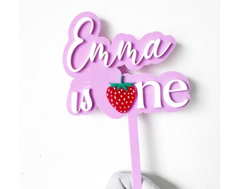 Personalized Acrylic Strawberry First Birthday Cake Topper