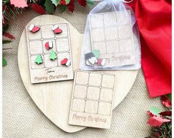 Gepersonaliseerde kerst Tic Tac Toe-spel: houten tafelbedankjes