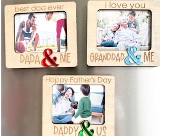 Personalized Engraved Wood Photo Magnet Frame, Father's Day Gift