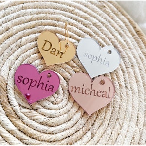 party Drinks Charms, Personalised Heart Cocktail Charms, Engagement, Wedding, Birthday, Anniversary Place Names, Tag, Wine, Glass Markers