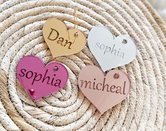 party Drinks Charms, Personalised Heart Cocktail Charms, Engagement, Wedding, Birthday, Anniversary Place Names, Tag, Wine, Glass Markers