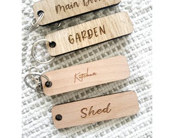 Personalized Oak Keyring, Custom Engraved Wooden Key Fob