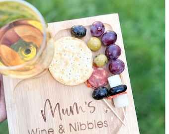 Personalized wine and nibbles board, wine ,snack and cheese board, wine and glass holder, charcuterie and cheese board.