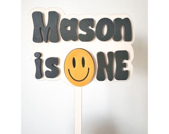 Happy Face First Birthday Cake Topper, Smiley One Happy Dude Decor