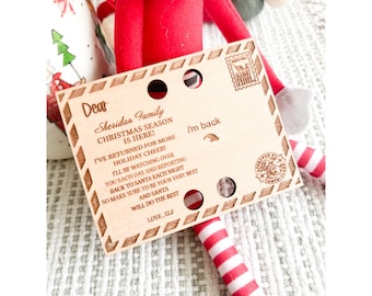 Personalized Elf Arrival Wooden Postcard, Christmas Letter