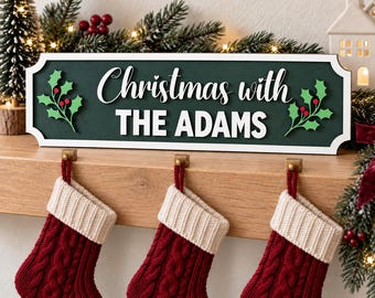 Personalized Christmas Family Name Sign | Layered Wood Decor