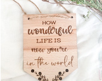 Personalized Beech Wood Nursery Pennant | Scandi Baby Decor