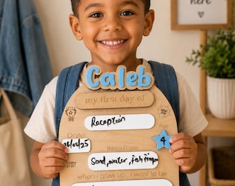 Personalised First & Last Day of School Board, Reusable Back to School Sign, Nursery Reception Photo Prop, Wooden Milestone Board