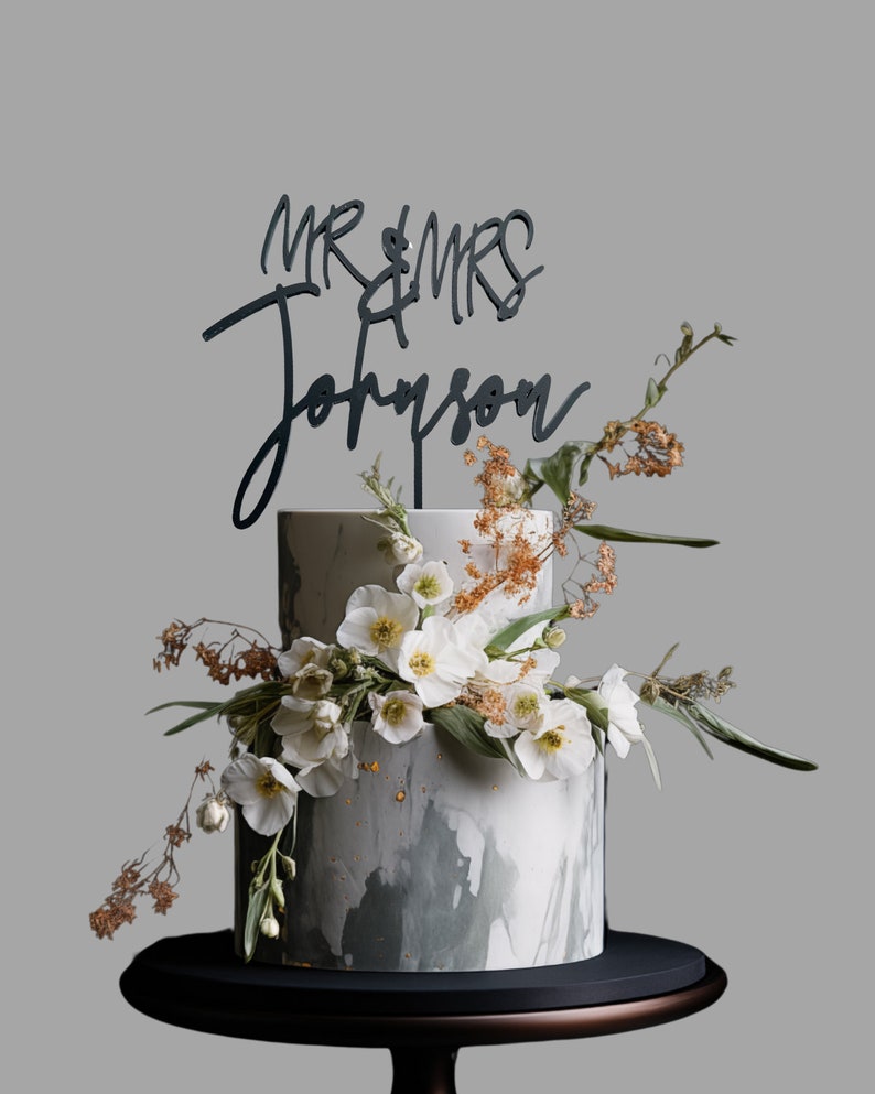 Johnson Cake Topper Custom Script Mr and Mrs Cake Topper, Wood or Acrylic - Etsy