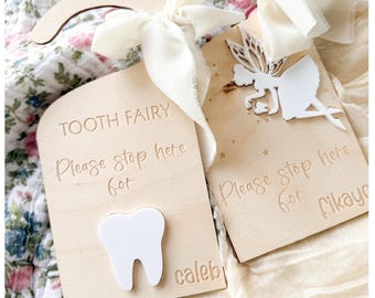 Tooth Fairy Door Hanger | Personalised Wooden Tooth Fairy Sign | Lost Tooth Keepsake Gift for Kids | Fairy Bedroom Decor