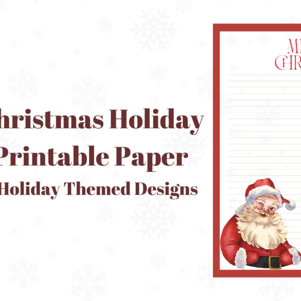 Christmas Holiday Lined Paper, Printable Paper, Digital Notebook Paper